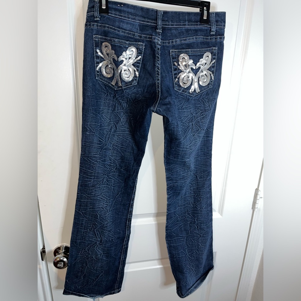 Elite Jeans Women's Denim Junior Size 5/6 Midi Stretch Medium Wash Y2K Wrinkled